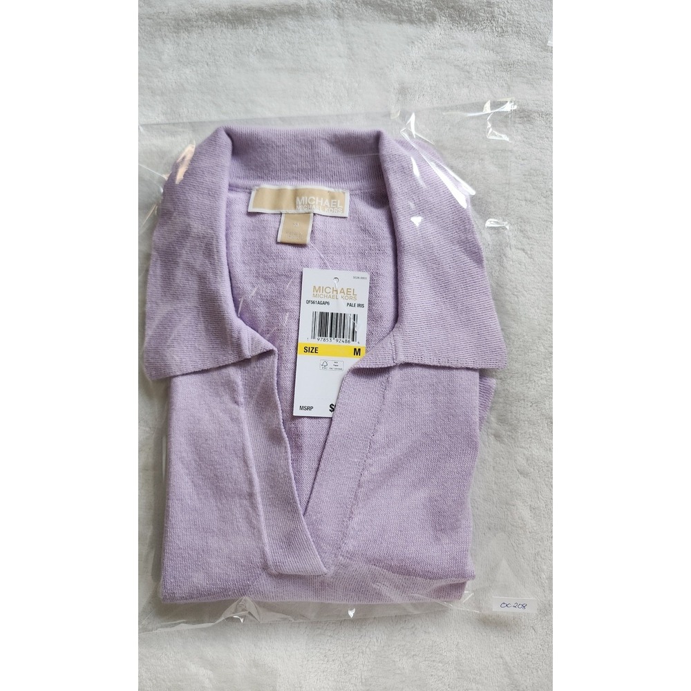 Michael Kors Pale Iris Purple Knit Polo Sweater Short Sleeve MK Logo M - Picture 6 of 6